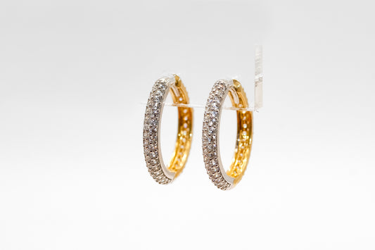 14K Gold Medium Studded Two Tone Hoop Earrings