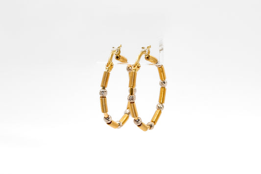 14K Gold Two Tone Beaded Hoop