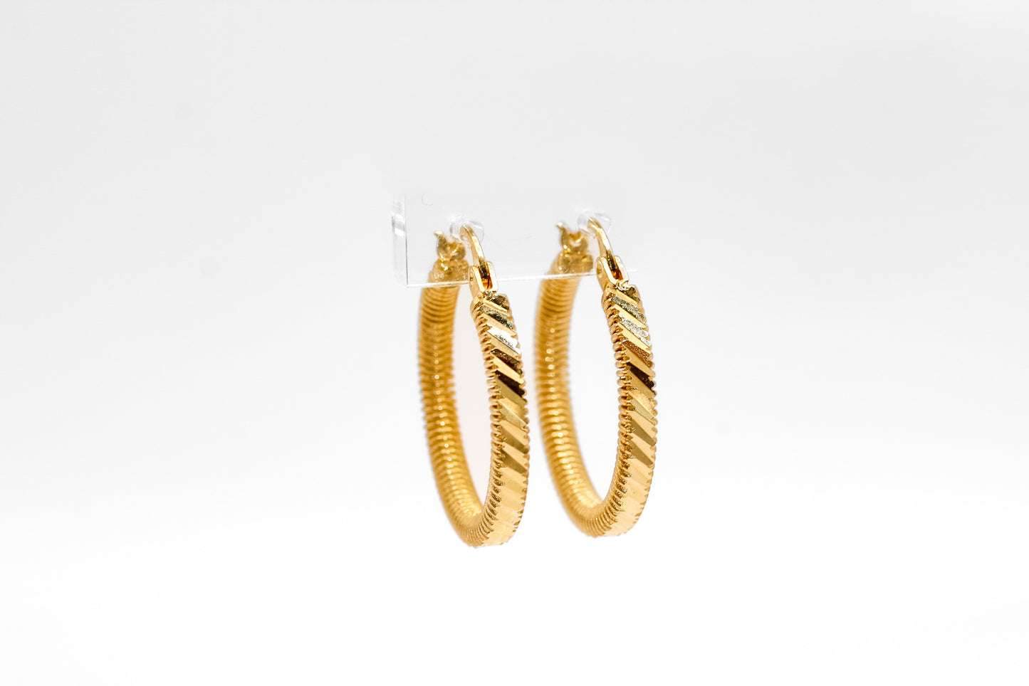 14K Gold Designed Medium Hoop