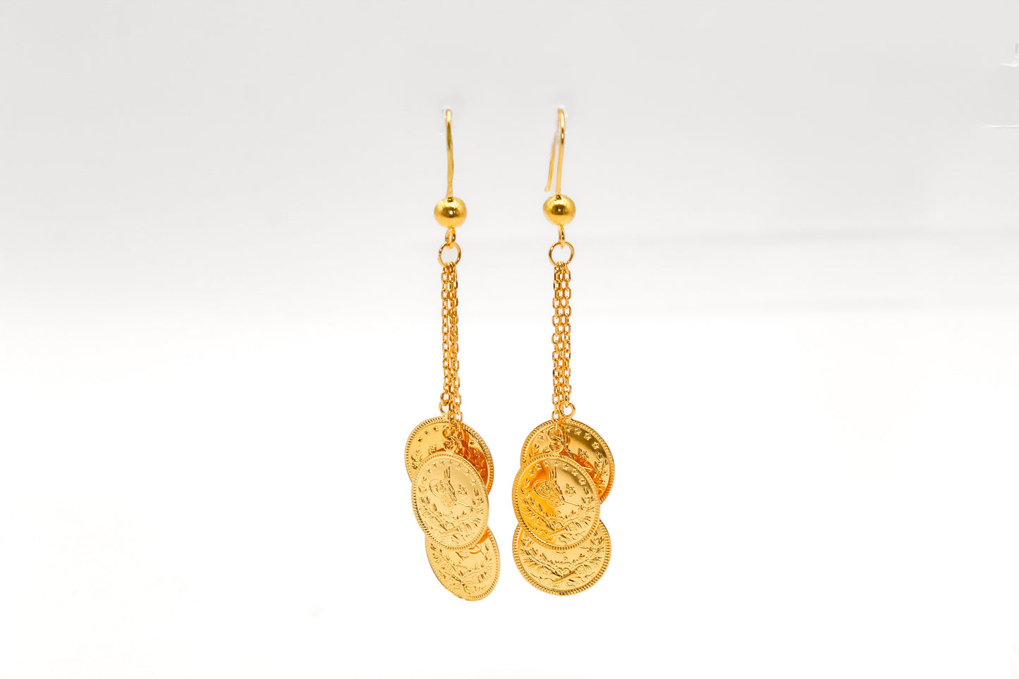 21K Gold Long Coin Earrings