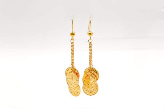 21K Gold Long Coin Earrings