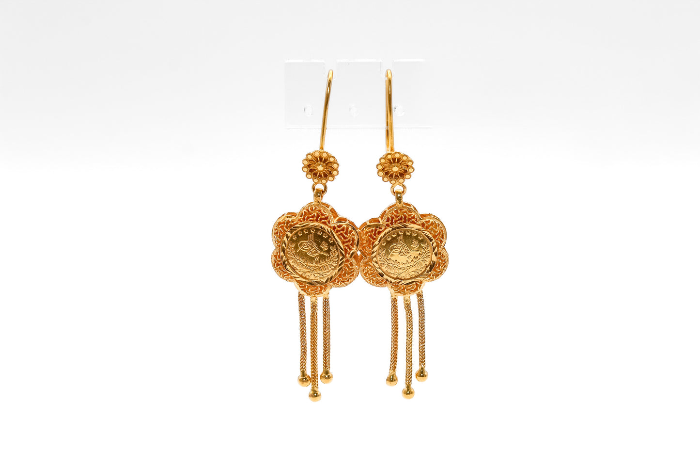 21K Gold Dangle Coin Earrings