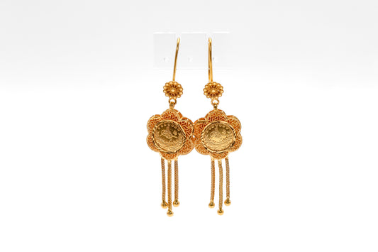 21K Gold Dangle Coin Earrings