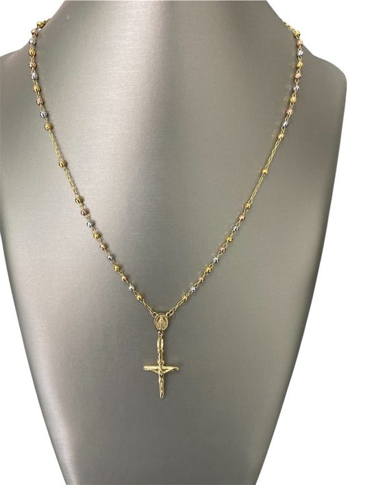 14K Gold Three Tone Rosary Necklace