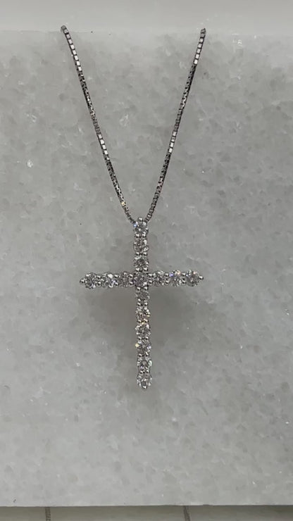 14k White Gold .62 Carat Diamond Cross Necklace